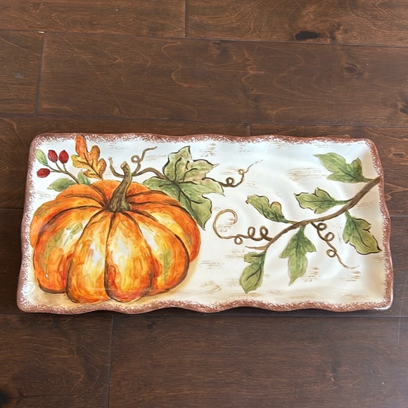 Other - New Pumpkin Fall Leaves  Thanksgiving Serving Platter Ceramic New